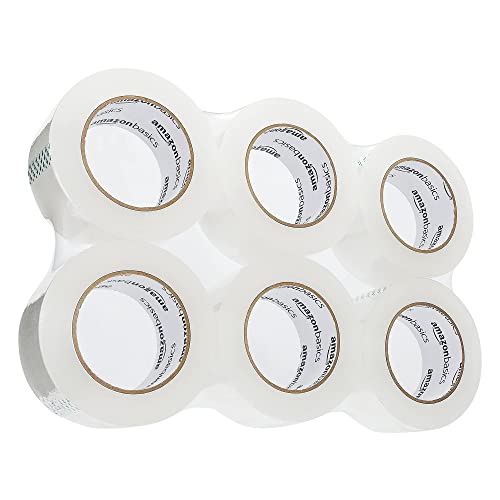 Amazon Basics Strong Adhesive Packing Tape for Moving Boxes, Shipping and Sealing, Clear, 1.88" x 109 Yards, 6-Pack, Total 654 Yards - size: 1.88"W x 109 Yards Pack of 6