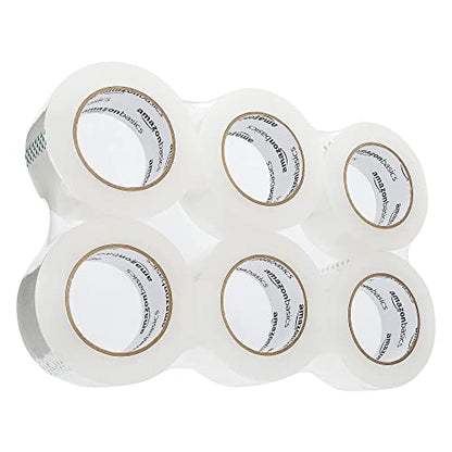 Amazon Basics Strong Adhesive Packing Tape for Moving Boxes, Shipping and Sealing, Clear, 1.88" x 109 Yards, 6-Pack, Total 654 Yards - size: 1.88"W x 109 Yards Pack of 6
