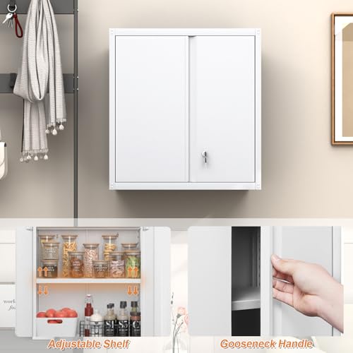 GREATMEET Wall Mounted Storage Cabinet, Metal Garage Cabinet, White - color: White, size: 27.95"H