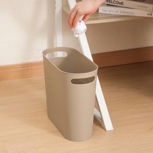 rejomiik Small Bathroom Trash Can, 3.5 Gallon Slim Garbage Can, Khaki - color: Khaki, size: 1 pack