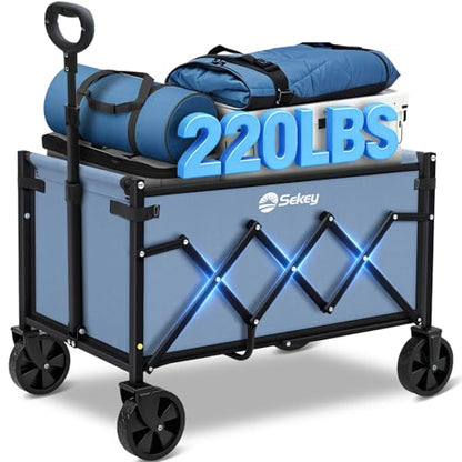 Sekey Lightweight Collapsible Wagon, 220 lb Capacity, Quick-Fold Cart - color: Blue, size: 220 lbs