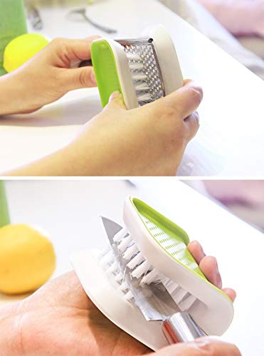 Non-Slip Blade Brush, Knife Cleaner, ABS Cutlery Cleaner, Double Sided - color: Green, size: 1 Count (Pack of 1)