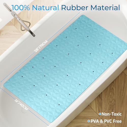 Non Slip Bathtub Mat for Bath Tub Shower - 241 Vacuum Suction Cups - color: Blue With Holes, size: 28" x 16" (Rectangular)