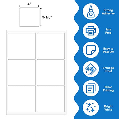 BESTEASY 3 1/3" x 4" Labels Shipping Labels for Laser Inkjet Printers, 6 Up Self Adhesive FBA Address Labels, White Matte Mailing Label Stickers (100 Sheets, 600 Labels) - size: 100 sheets, style: 6 up-3-1/3" x 4"