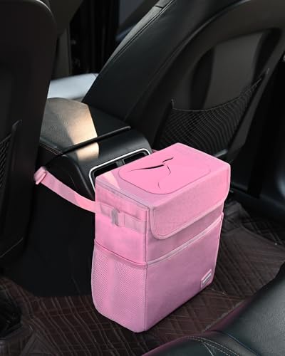 SIBOFUEGO Cute Car Trash Can with Lid, Collapsible, Leak-Proof, 2 Gallon - color: Pink Leopard, size: 2 Gallons