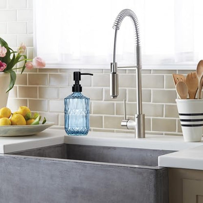 18 oz Blue Thick Glass Soap Dispenser with Black Rustproof Pump - color: Blue