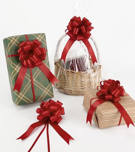 HUIHUANG Red Christmas Pull Bows for Gift Wrapping 4"x8" Red Christmas Bows - color: Red, size: 1 Pack (12 bows, 4 in x 8 in)