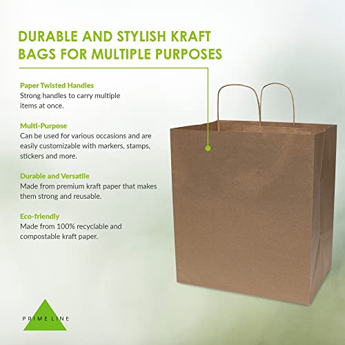 Prime Line Packaging Kraft Paper Bags with Handles, 14x10x16.5 In, 50 Pack - size: 14x10x16.5 Inch