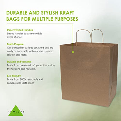 Prime Line Packaging Kraft Paper Bags with Handles, 14x10x16.5 In, 50 Pack - size: 14x10x16.5 Inch