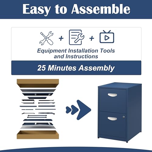 SteeLoong 2 Drawer File Cabinet,Metal Office File Cabinet with Lock,Blue - color: Blue, style: 2 Drawer Light Duty