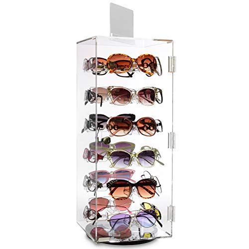 MOOCA Lockable Rotating Acrylic Sunglasses Display Case, 24 Frames