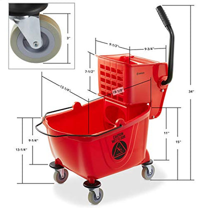 Dryser Commercial Mop Bucket with Side Press Wringer, 26 Quart, Red - color: Red