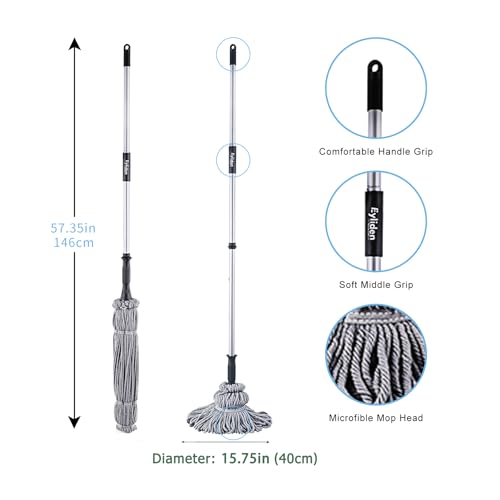 Eyliden Mop with 2 Reusable Microfiber Heads, Easy Wringing Twist Mop - color: Gray