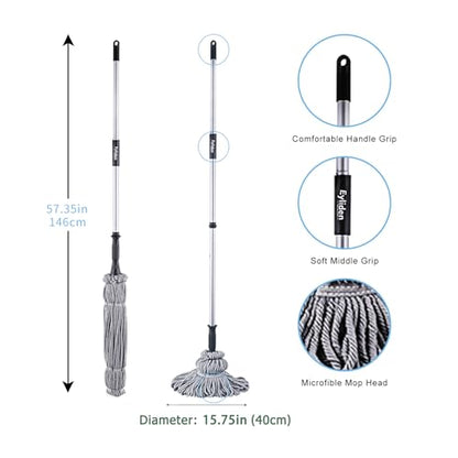 Eyliden Mop with 2 Reusable Microfiber Heads, Easy Wringing Twist Mop - color: Gray