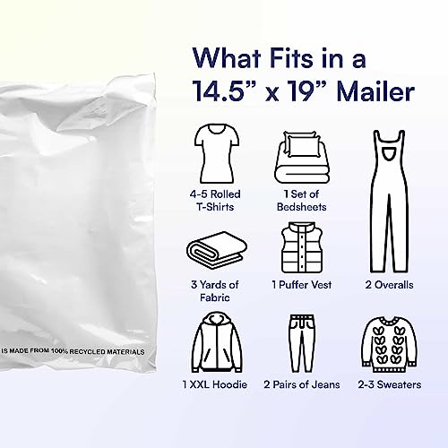 SMART 14.5x19 Recycled Poly Mailers - 100 Pack of White Eco-Friendly Packaging Mailing Bags | Recyclable & Sustainable, Cute & Stylish Small Business Supplies | 2.5 Mil Thick - 100 Pack - size: 14.5" x 19" (100 Mailers)