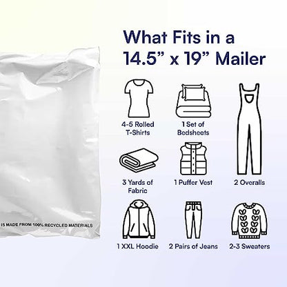 SMART 14.5x19 Recycled Poly Mailers - 100 Pack of White Eco-Friendly Packaging Mailing Bags | Recyclable & Sustainable, Cute & Stylish Small Business Supplies | 2.5 Mil Thick - 100 Pack - size: 14.5" x 19" (100 Mailers)