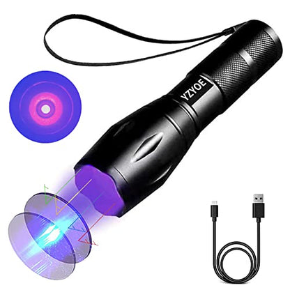 365 nm Black Light Flashlight Powerful Rechargeable,Fluorescent Agent Detection Lamp, Jade, Jewelry, Paper Money, Fungal Detector,LED UV Flashlights 1 Mode Detection Light. - color: Black
