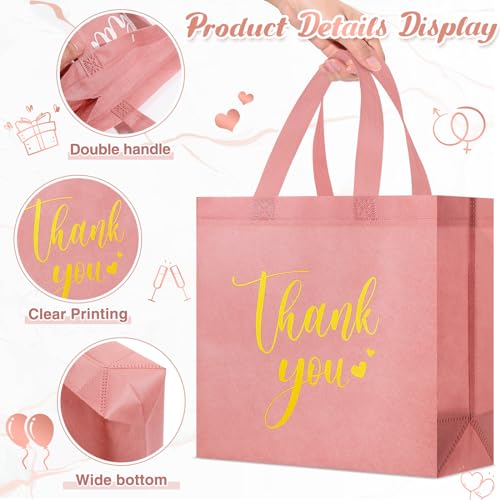 Sweetude 30 Thank You Non Woven Gift Bag, 11 x 12 x 5 Inch, Leather Pink - color: Leather Pink, size: 11 X 12 X 5 Inch