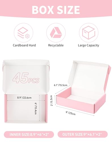 9x6x2 Inch Pink Shipping Boxes 45 Pack, Small Cardboard Boxes for Packaging Small Business - color: Pink, size: 9x6x2 inch