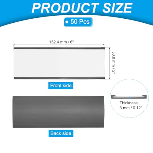 PATIKIL Magnetic Label Holder 6" x 2" with Paper Inserts, 50 Pcs C Channel Magnetic File Cabinet Labels Shelf Data Card Holder Signs for Metal Racks Shelves Whiteboard Tool Box - size: 6" x 2"