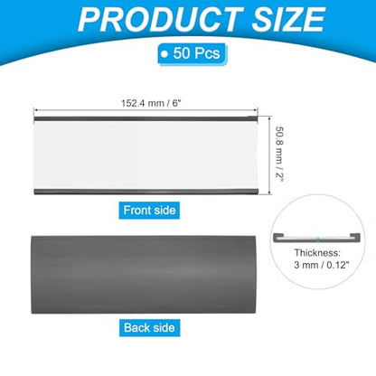 PATIKIL Magnetic Label Holder 6" x 2" with Paper Inserts, 50 Pcs C Channel Magnetic File Cabinet Labels Shelf Data Card Holder Signs for Metal Racks Shelves Whiteboard Tool Box - size: 6" x 2"