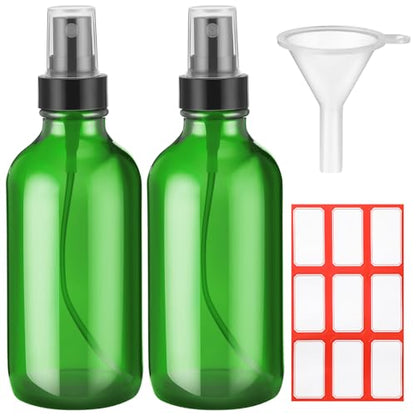 Fumete 2 Pack Glass Spray Bottles 4oz,Green, Black Top,Mist Bottle - color: Green, Black Top, style: Mist Bottle