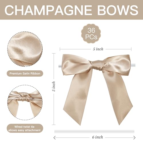 Champagne Gold Satin Ribbon Twist Tie Bows 5 Inch 36 Pack - color: Champagne