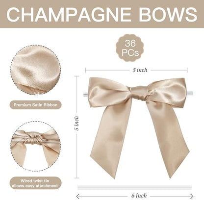 Champagne Gold Satin Ribbon Twist Tie Bows 5 Inch 36 Pack - color: Champagne