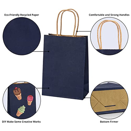 HavrePac 100 Pack Gift Bags with Handles 5.9x3.15x8.26 inch Dark Blue - color: Dark Blue