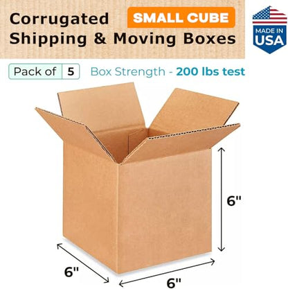 Small Cube Moving & Shipping Boxes 6 x 6 x 6 inches (5-Pack) - Extra Strength 200 lb vs Regular - Corrugated Moving Boxes for USPS/FEDEX - Packing Box for Moving - Cardboard Box by IDL Packaging - size: 6 * 6 * 6" (Small Boxes)