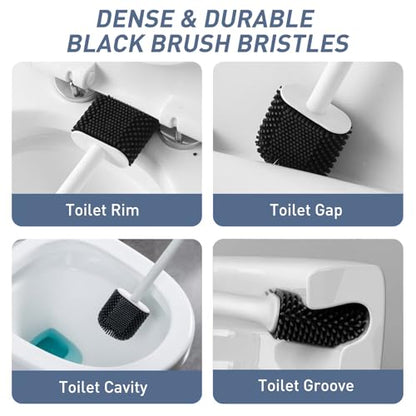 Silicone Toilet Brush Plunger Set, Plunger Toilet Brush Combo - color: Black
