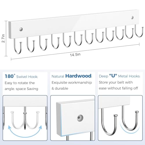 Belt Hanger Wall Mounted, Wooden Coat Rack Belt Organizer 2 Pack - color: White, size: 2 Pack-Belt