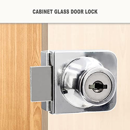 10mm Thickness Cabinet Display Case Glass Door Security Lock with 2 Keys and Fitting Parts Replacment Silver Tone