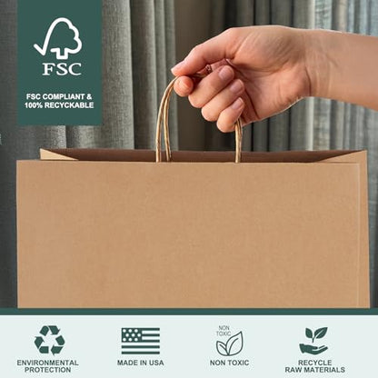 METRONIC Large Brown Paper Bags with Handles 16x6x12 Inch 100 Pack - color: Brown 16x6x12, size: 1 Count (Pack of 100)
