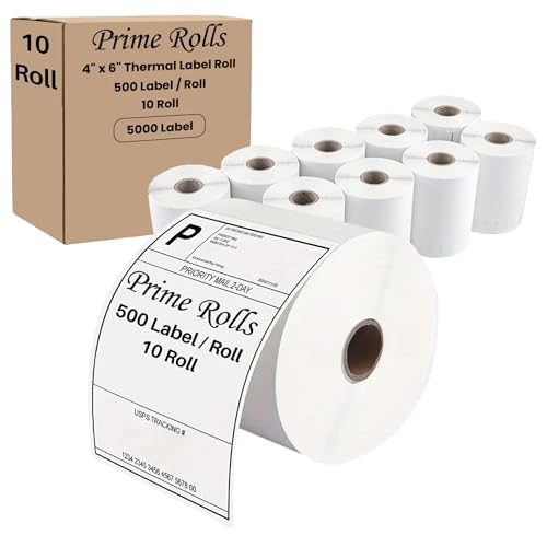 4” x 6” Direct Thermal Labels – 500 Labels (1 Roll, 500 per Roll) Water & Oil Resistant, Permanent Adhesive – Compatible with Zebra, Rollo & Similar Printers (Not for DYMO) (10 Rolls) - size: 10 Rolls