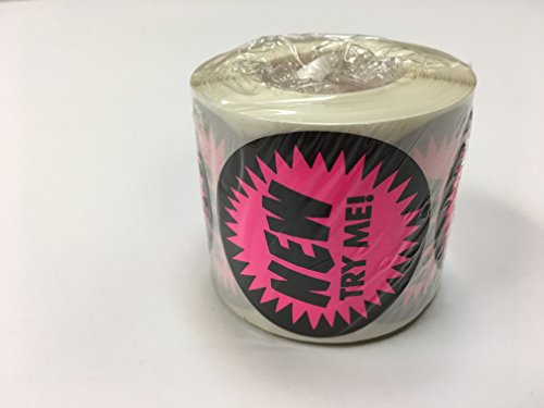 LR2NEP - Retail New Try Me! 2" inch Label Sale Price Stickers 250 Per Roll Round Circle Permanent Adhesive (Fluorescent Pink and Black) - color: Fluorescent Pink and Black