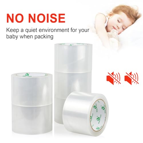 BOMEI PACK 3Inch Wide Clear Silent Packing Tape, 6Rolls 2.4Mil X 60Yds Heavy Duty No Noise Quiet Tape 3” for Moving, Shipping, Mailing, Storage and Packaging - size: 3inch x 60yds