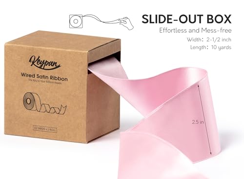 Keypan Pink Satin Ribbon Double-Faced Wired 2-1/2 Inch x 10 Yards - color: Pink, size: 2-1/2"