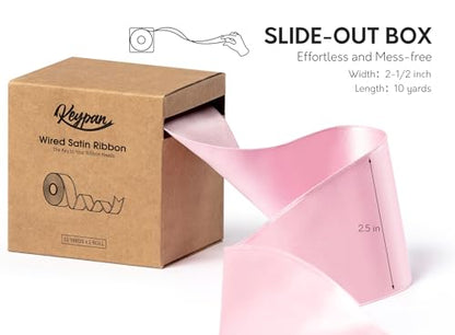 Keypan Pink Satin Ribbon Double-Faced Wired 2-1/2 Inch x 10 Yards - color: Pink, size: 2-1/2"