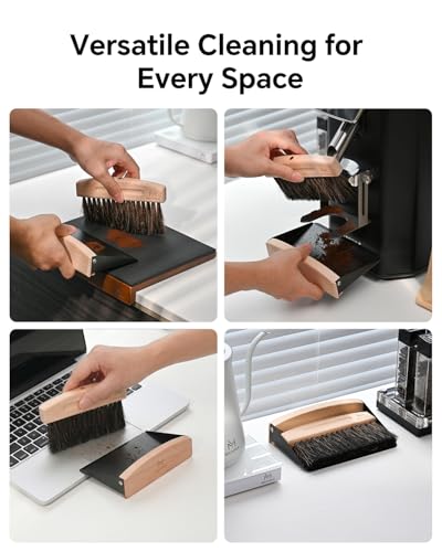 Coffee Brush and Dust Pan Set, Magnetic, Horsehair, Wood, Black - color: Black, size: Upgraded