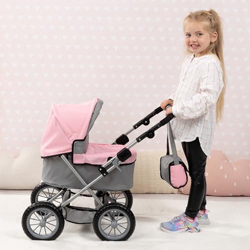 Bayer Design Baby Doll Stroller & Pram for Kids Ages 2-8, Grey/Pink - color: Grey/Pink