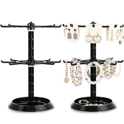 Yuntau 2 Pcs 2 Tier Keychain Display Stand for Bracelet, Rotating - color: Black