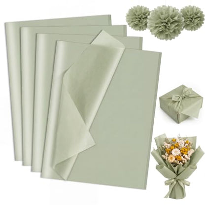 woric 160 Sheets Sage Green Tissue Paper for Gift Bags 20 X 14 Inches - color: Sage Green