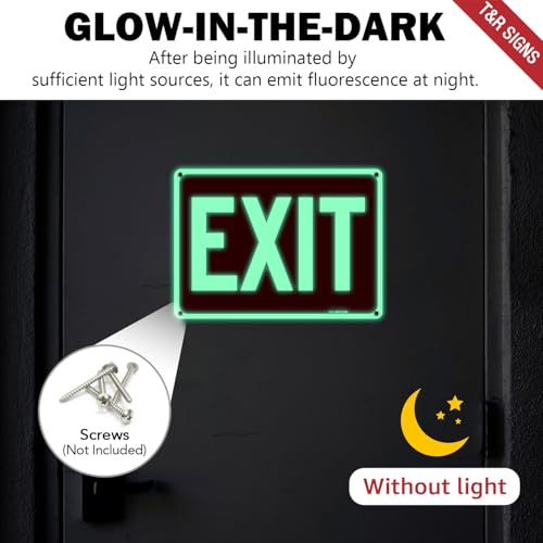 T&R Exit Sign - 2 Pack - 10 x 7 Inches Rust Free .040 Aluminum Glow-In-The-Dark - UV Protected, Waterproof, Weatherproof and Fade Resistant - 4 Pre-drilled Holes - color: Red - 10" x 7" - 2 pack - Glow-In-The-Dark