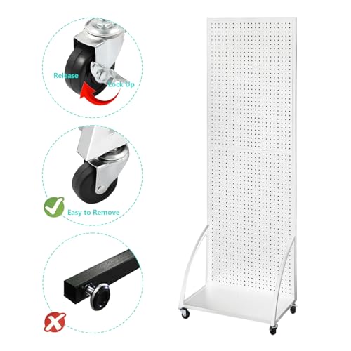 NectaCol 2'x 6' Metal Pegboard Display Stand with a Plate, Peg Board Panels, Standing Pegboard Display, Craft Fair Display Rack, Art Display Stand, Extra 10 pieces Hooks - White - color: 1 Pack White