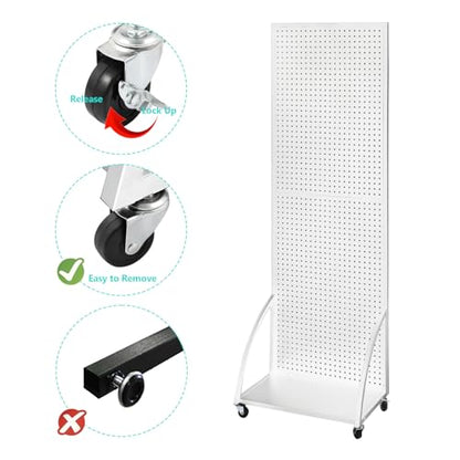 NectaCol 2'x 6' Metal Pegboard Display Stand with a Plate, Peg Board Panels, Standing Pegboard Display, Craft Fair Display Rack, Art Display Stand, Extra 10 pieces Hooks - White - color: 1 Pack White