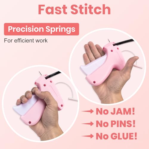 ASUNO Stitch Gun for Clothes Handheld Tag Quick Clothing Fixer Tagging Sewing Kit Includes 6 Needle 1000 Black Fasteners & 1000 White Fasteners Pink