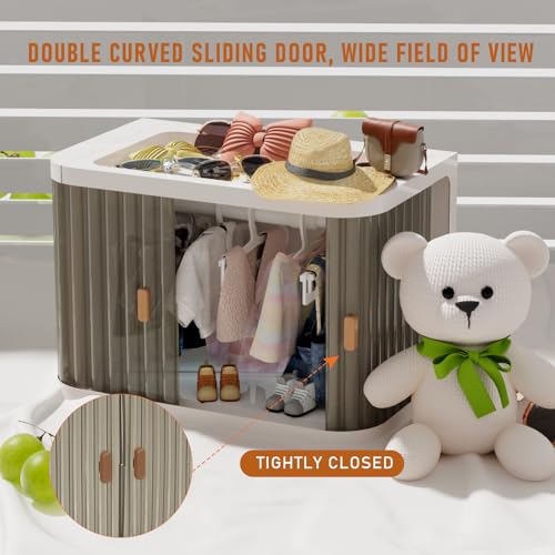 Doll Wardrobe Storage Box, Foldable Doll Closet, Transparent Grey