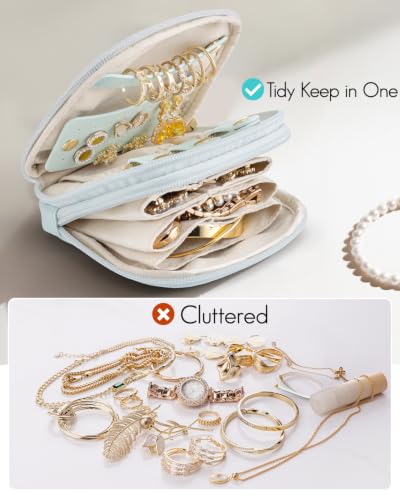 VLANDO 2-Layer Jewelry Travel Case for Necklaces,Rings,Earrings - color: Mint Green