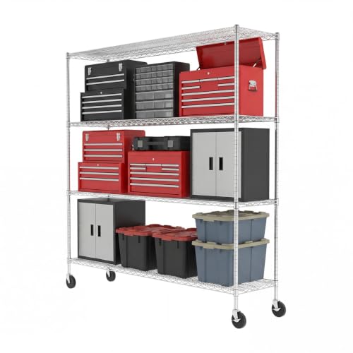 SafeRacks NSF 4-Tier Heavy Duty Steel Wire Rack w/Wheels (18"x72"x72") - color: Silver, size: 18"x72"x72" 4-Tier